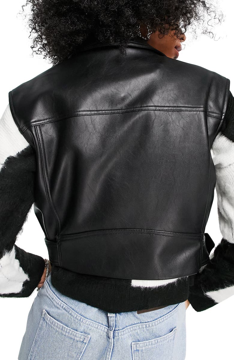 Topshop Crop Faux Leather Biker Vest, Alternate, color,