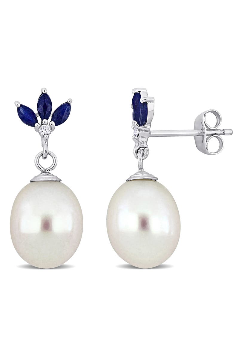 DELMAR 9-9.5mm Cultured Freshwater Pearl & Diamond Drop Earrings - 0.03ct., Main, color, Blue