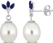 DELMAR 9-9.5mm Cultured Freshwater Pearl & Diamond Drop Earrings - 0.03ct.