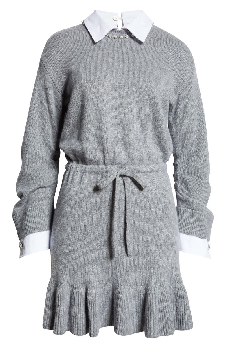 Cinq à Sept Imitation Pearl Necklace Detail Long Sleeve Layered Sweater Dress, Alternate, color,