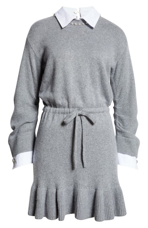 CINQ À SEPT CINQ À SEPT IMITATION PEARL NECKLACE DETAIL LONG SLEEVE LAYERED SWEATER DRESS