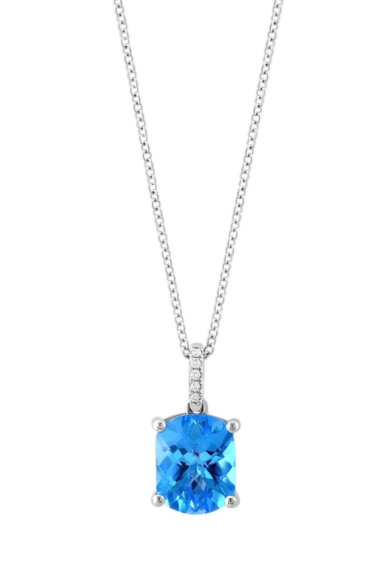 14K White Gold Diamond, Blue Topaz Pendant Necklace, Alternate, color, 14K Gold
