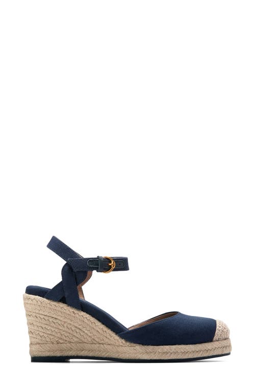 Shop Cole Haan Cloudfeel Platform Wedge Espadrille In Navy Blazer Linen