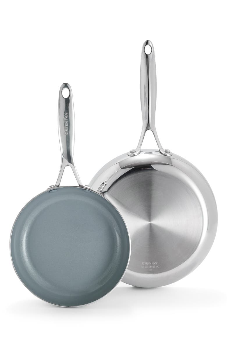 GreenPan Valencia Pro Stainless Steel Nonstick 8-Inch
10-Inch Fry Pan Set, Main, color, Stainless Steel