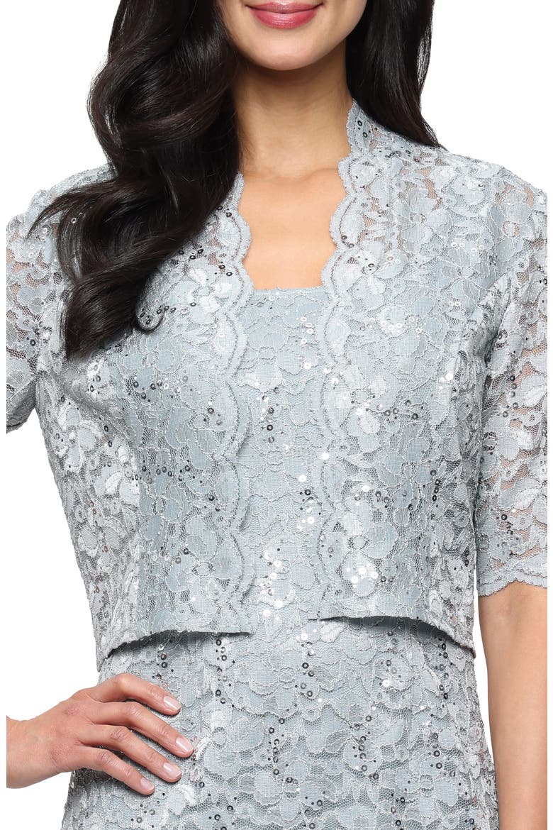 Sequin Stretch Lace Cocktail Dress with Jacket, Alternate, color, SAGE