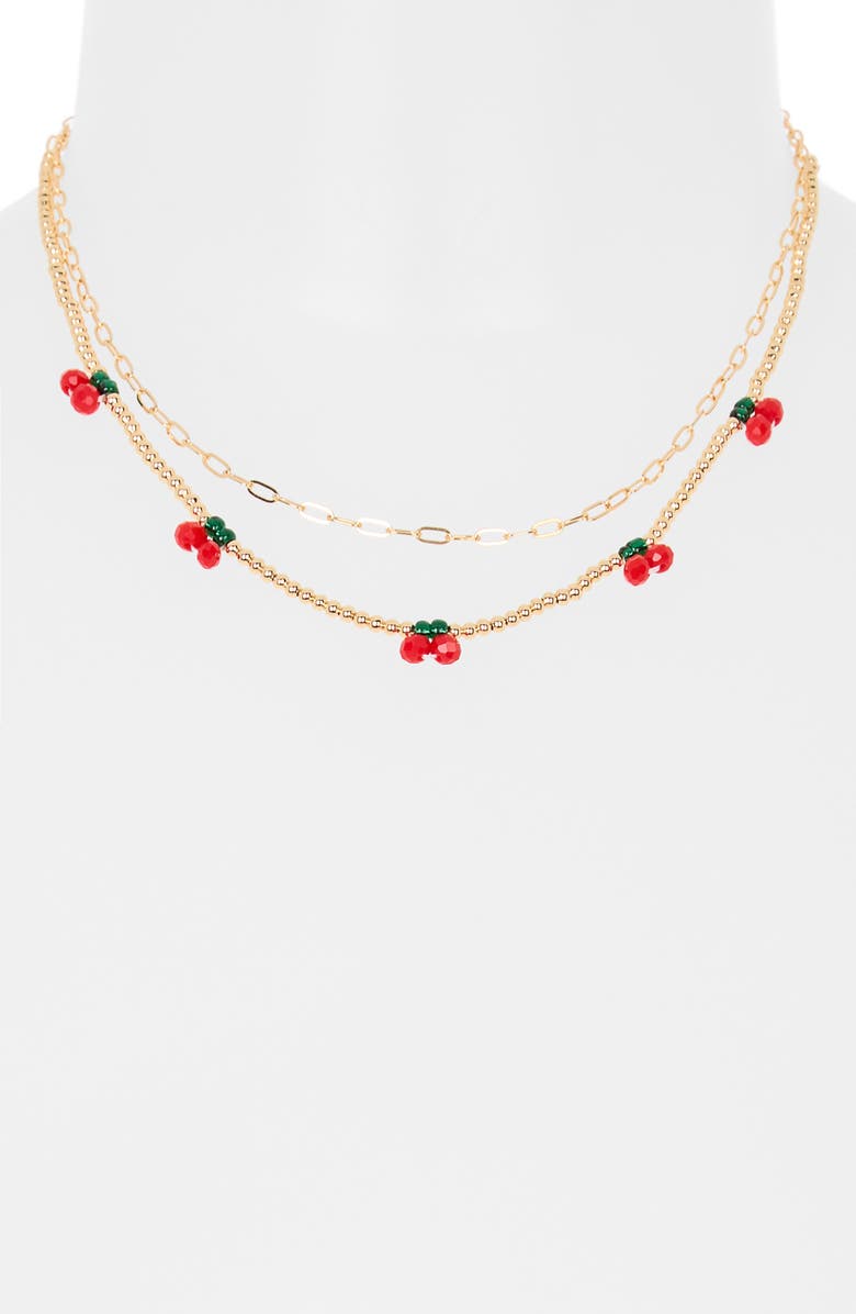 Leith Set of 2 Cherry Beaded & Paper Clip Chain Necklaces, Alternate, color, Red Multi- Gold