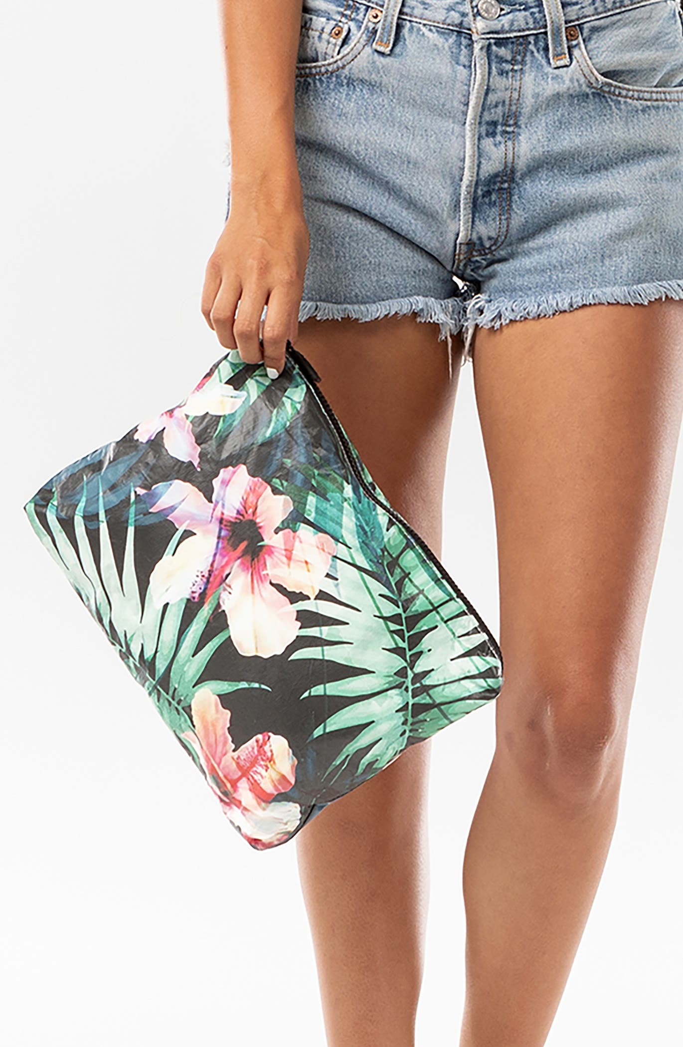 Aloha Collection Mid HIbiscus Palm Water Resistant Tyvek<sup>®</sup> Zip Pouch, Alternate, color, 