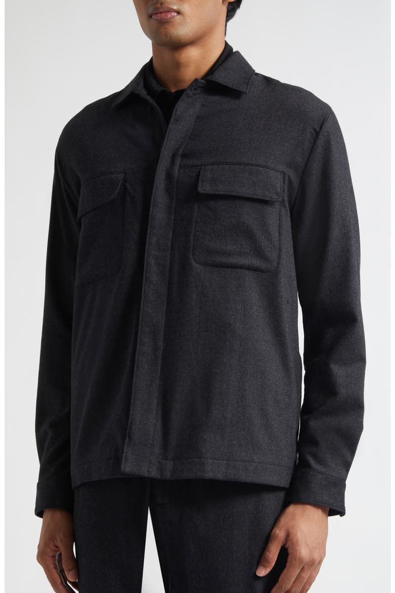 Stretch Virgin Wool & Cashmere Flannel Overshirt, Alternate, color, CHARCOAL MELANGE