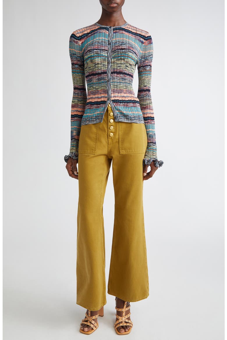 The Lou Button Fly Flare Jeans, Alternate, color, ARGAN