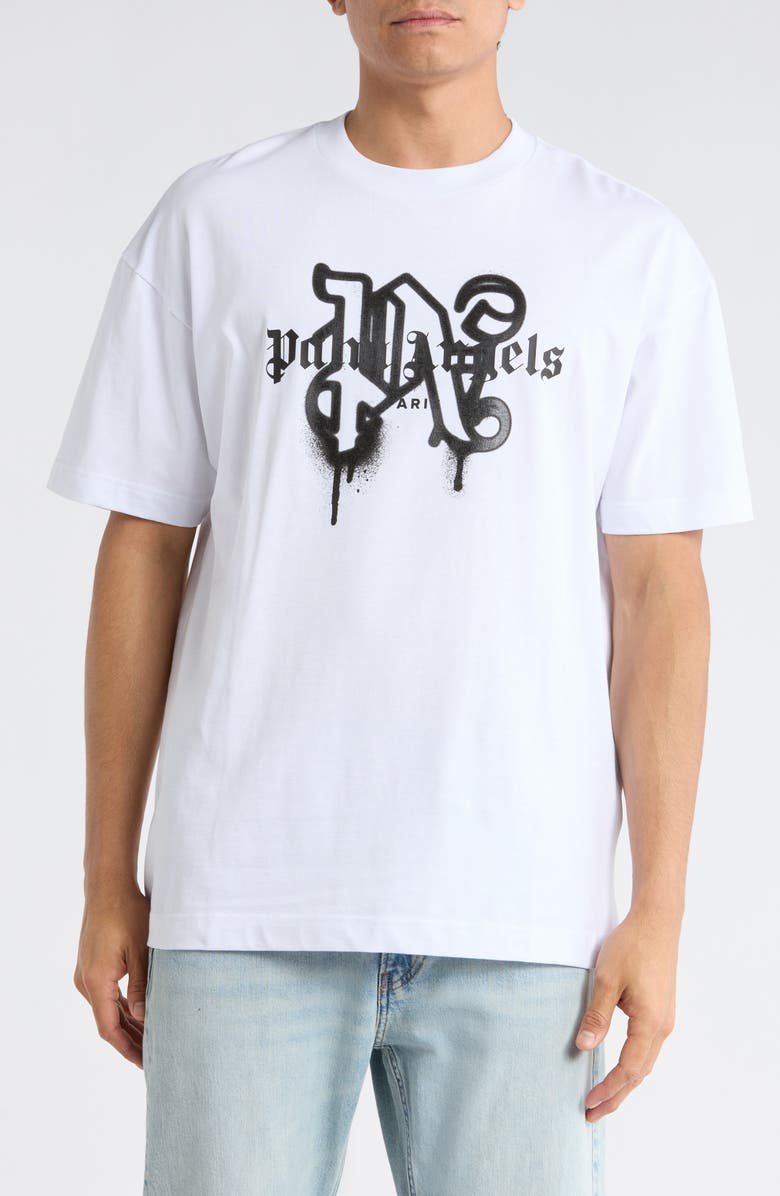 Palm Angels Logo Graphic T-Shirt, Main, color, White Black