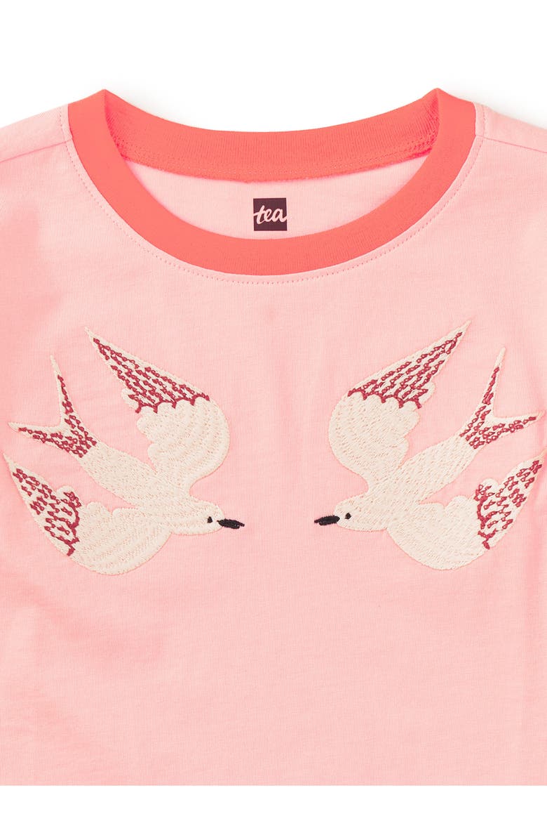 Tea Collection Embroidered Magpies Blocked Tee, Alternate, color, Cherry Blossom