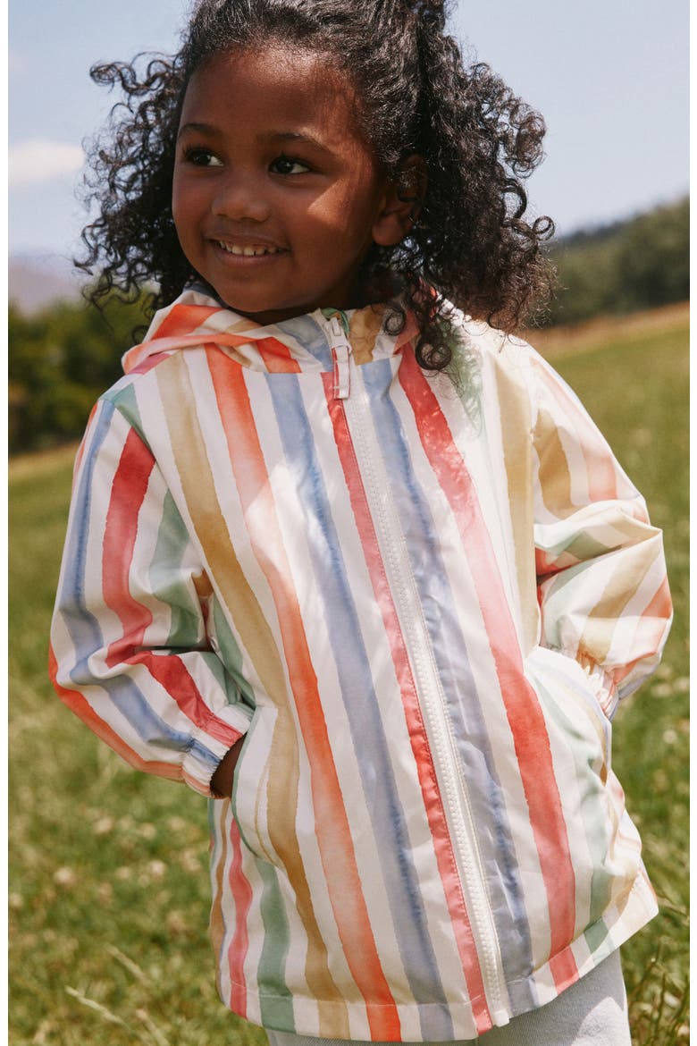 Kids' Rainbow Stripe Water Resistant Raincoat, Alternate, color, PINK