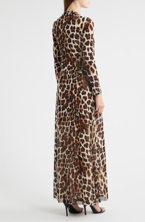 Anne Klein Plus Size Printed Mesh Long-sleeve Maxi Dress