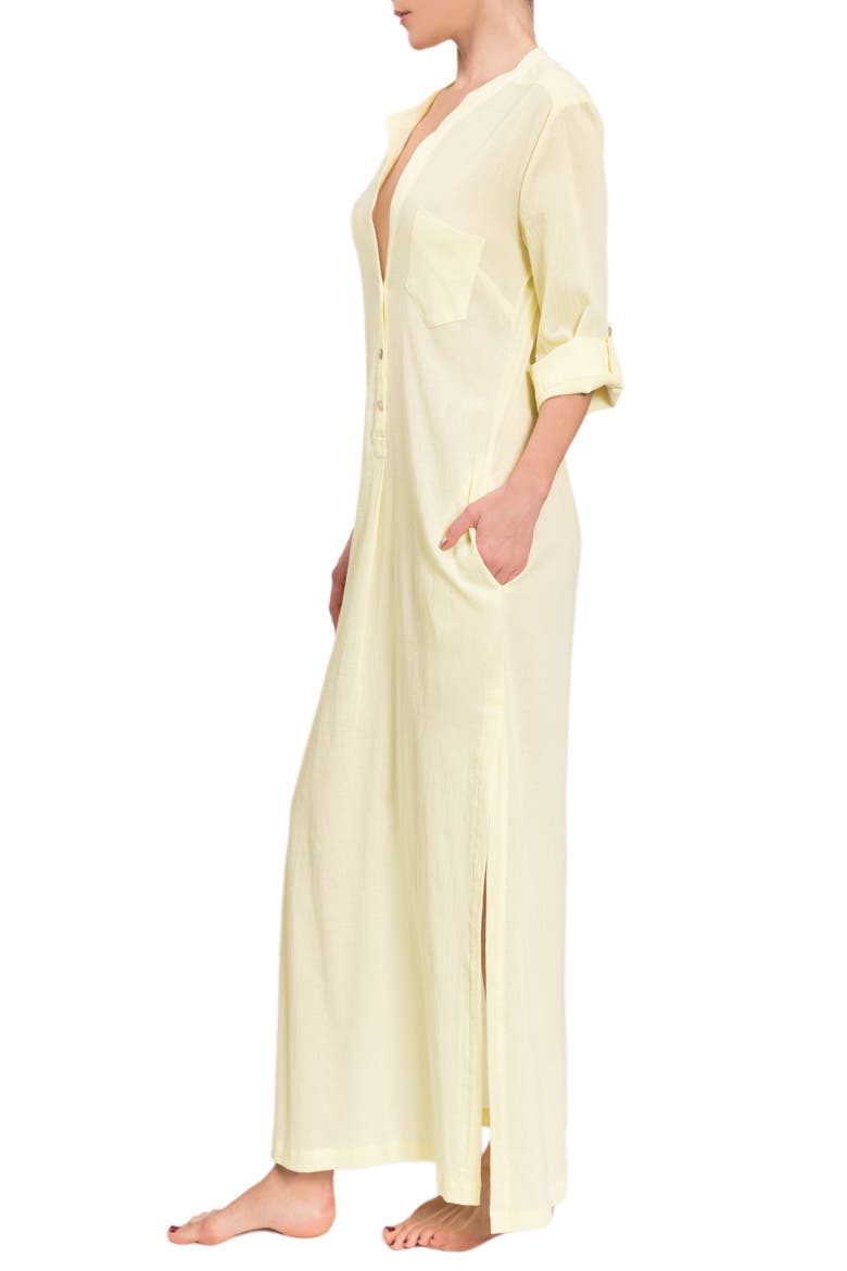 Plunge V-Neck Cotton Caftan, Alternate, color, LIMONCELLO