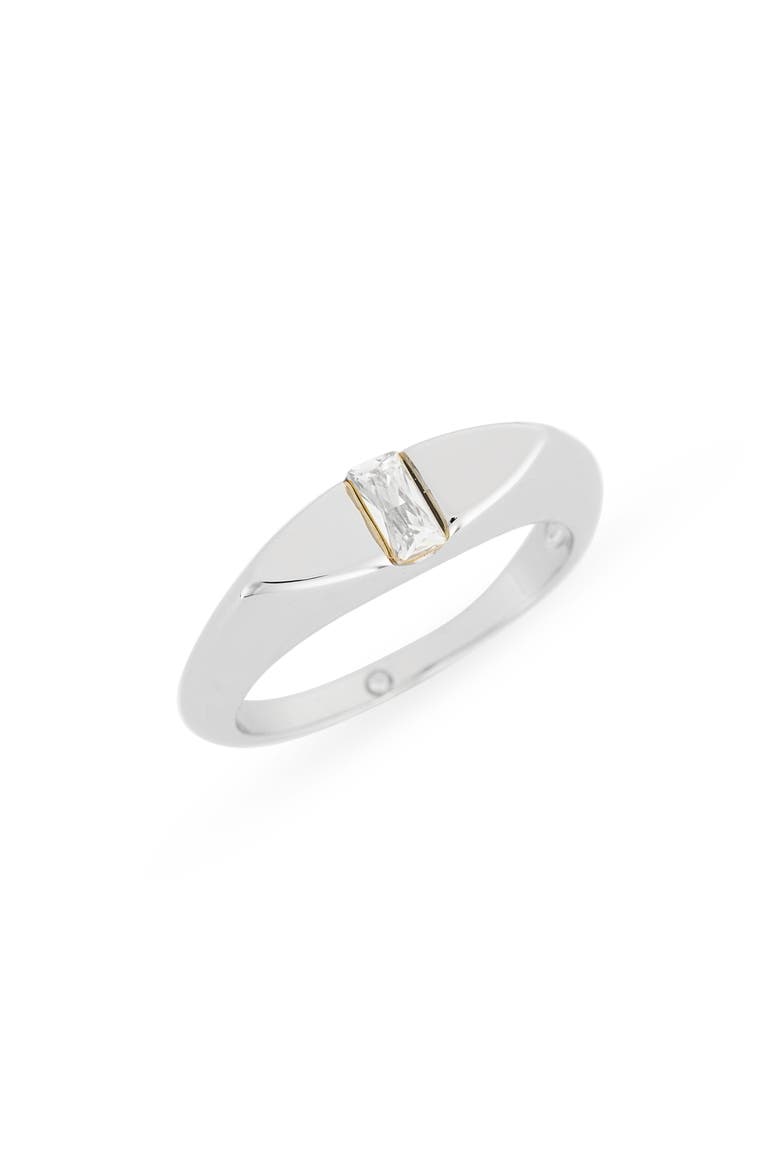 Baguette Navette Signet Ring, Main, color, CLEAR/ SILVER