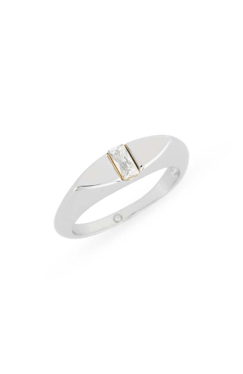 Covet Baguette Navette Signet Ring, Main, color, Clear/ Silver