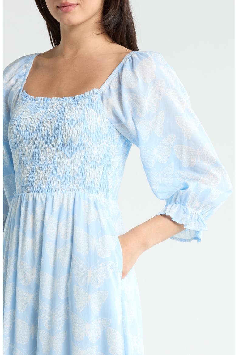 Aubry Smocked Ruffle Hem Maxi Dress, Alternate, color, BLUE/WHITE