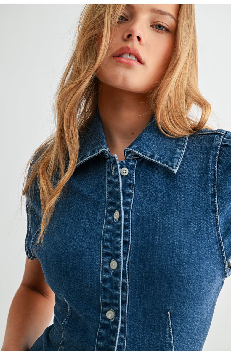 Jemina Denim The Seam Fitted Denim Shirt, Alternate, color, Medium Wash