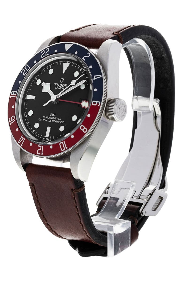 Watchfinder & Co. Tudor Preowned Black Bay GMT Leather Strap Watch, 41mm, Alternate, color, 