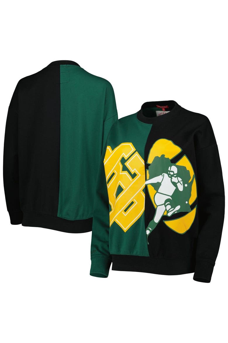 Women's Mitchell & Ness Green/Black Green Bay Packers Big Face Pullover Sweatshirt, Main, color, Green
