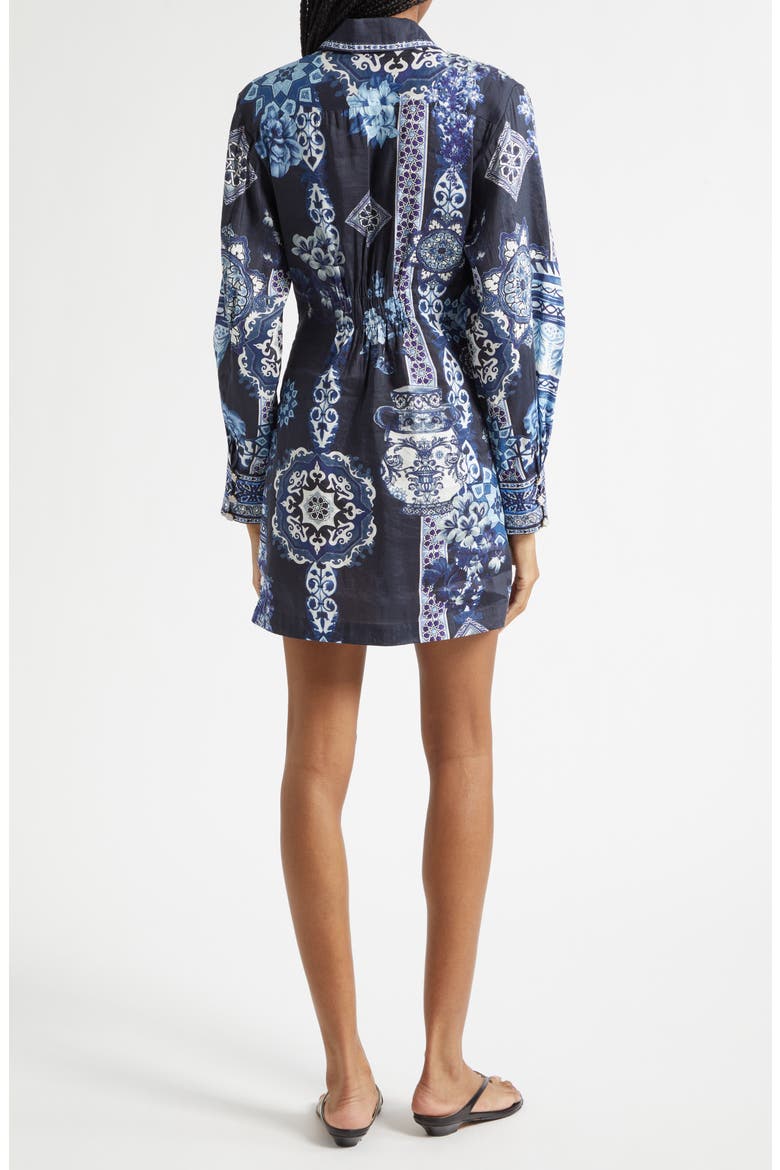 A Tiled Wonderland Long Sleeve Linen & Silk Twill Shirtdress, Alternate, color, A TILED WONDERLAND