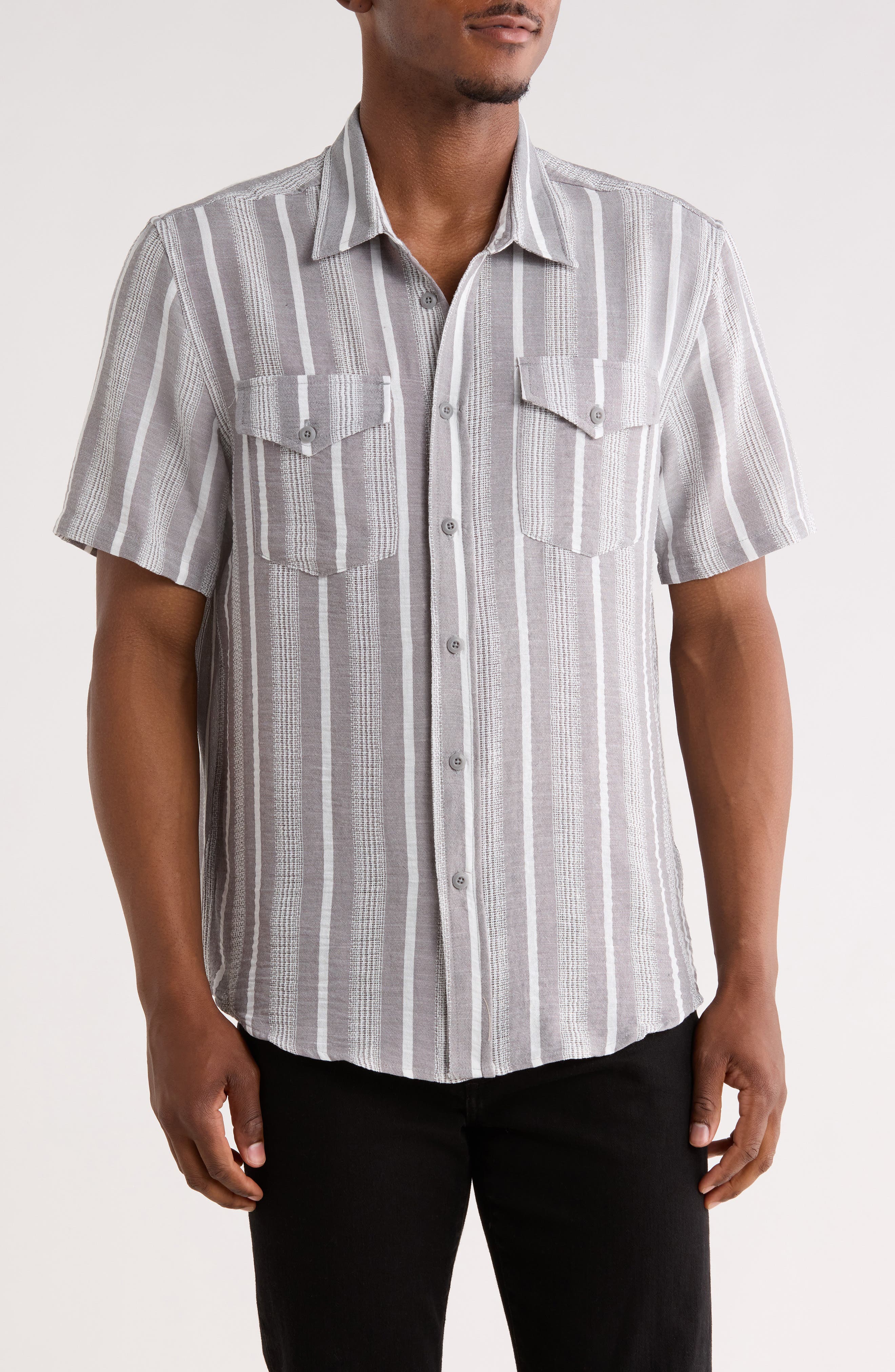 Frye Stripe Short Sleeve Button-Up Shirt