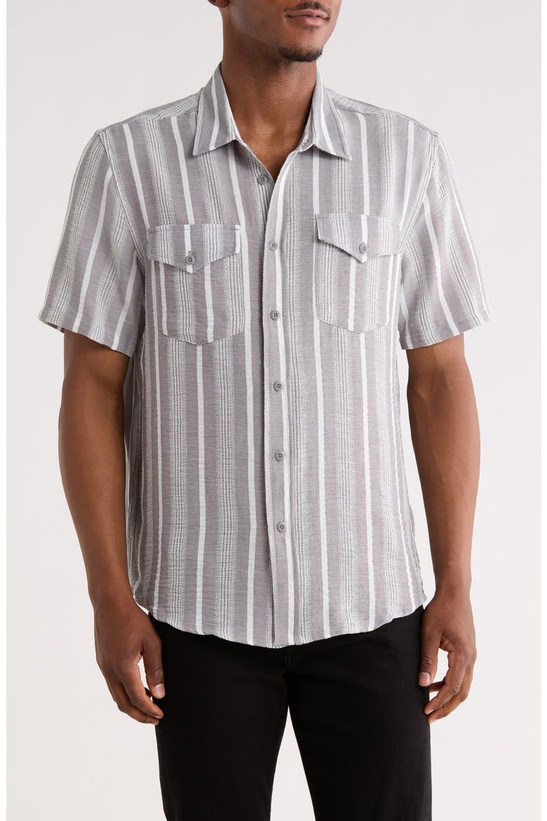 Stripe Short Sleeve Button-Up Shirt, Main, color, MED GREY