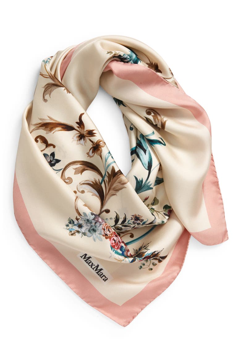 Latte Square Silk Scarf, Main, color, ANTIQUE ROSE