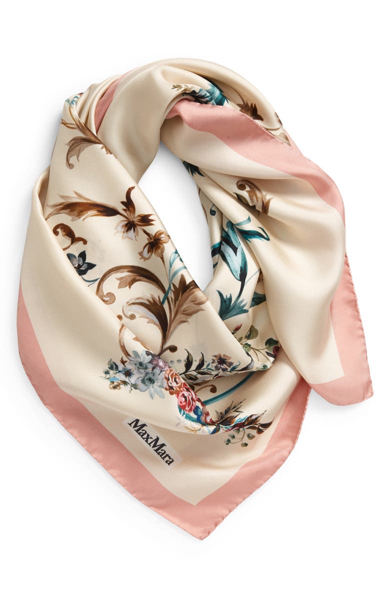 Max Mara Latte Square Silk Scarf, Main, color, 