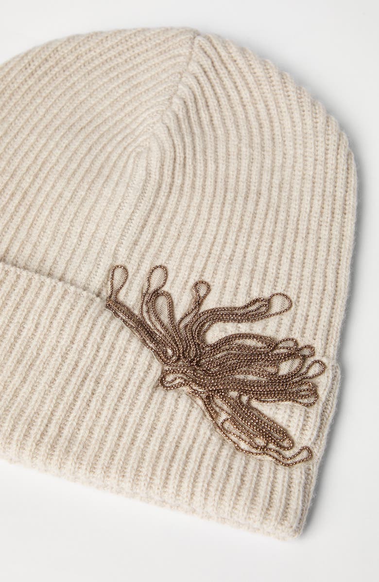 Brunello Cucinelli Cashmere knit beanie with monili, Alternate, color, Beige