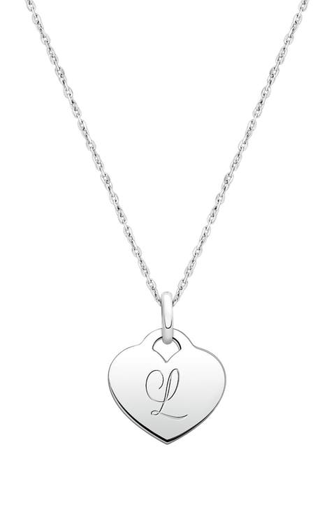 Sterling Silver Baby Heart & Engraved Initial 12-14" Necklace