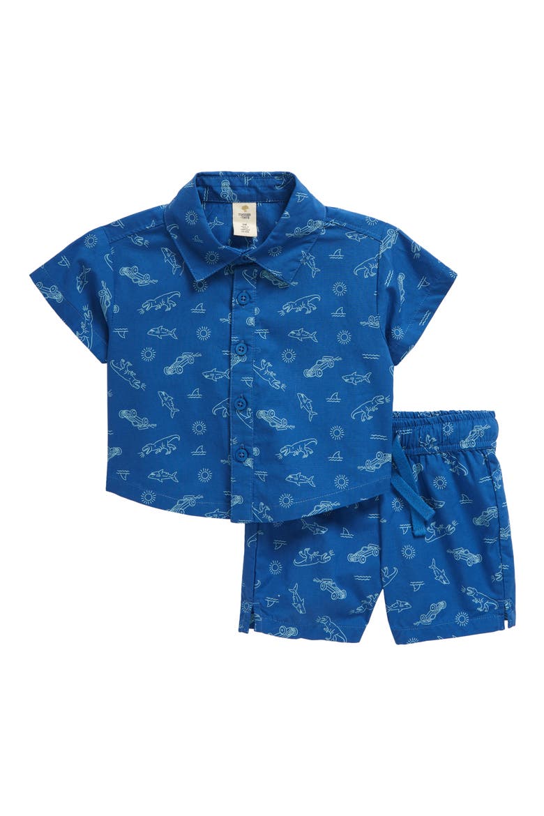 Print Short Sleeve Cotton Shirt & Shorts Set, Main, color, BLUE MEMORY SKETCHBOOK