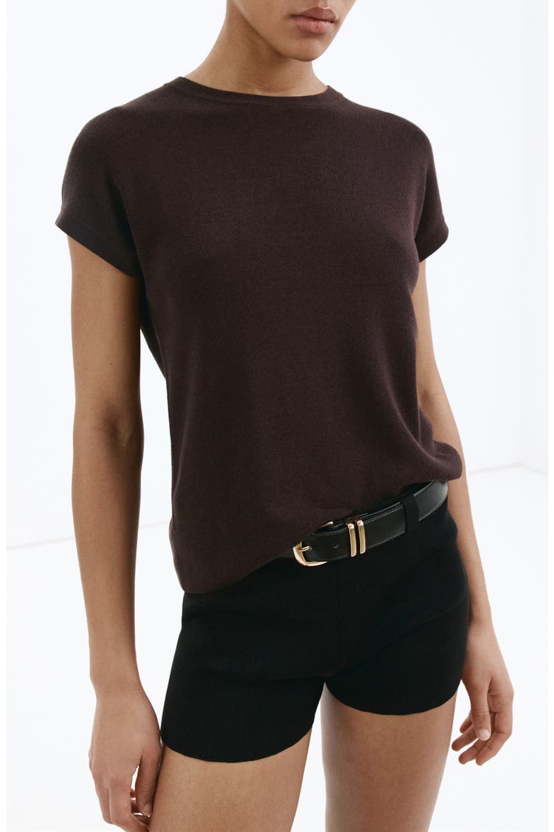 Short Sleeve Cotton Blend Sweater, Main, color, BROWN