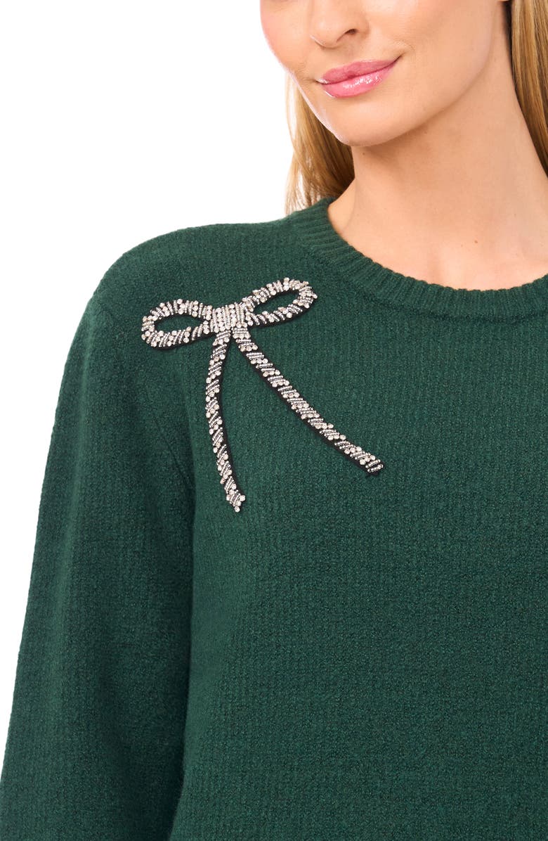 CeCe Embellished Bow Sweater, Alternate, color, Windsor Moss
