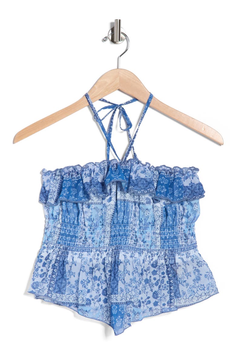 Floral Smocked Convertible Strapless Crop Top, Alternate, color, DUSTY BLUE MULTI