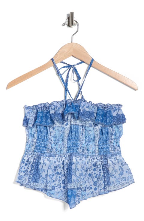 Floral Smocked Convertible Strapless Crop Top