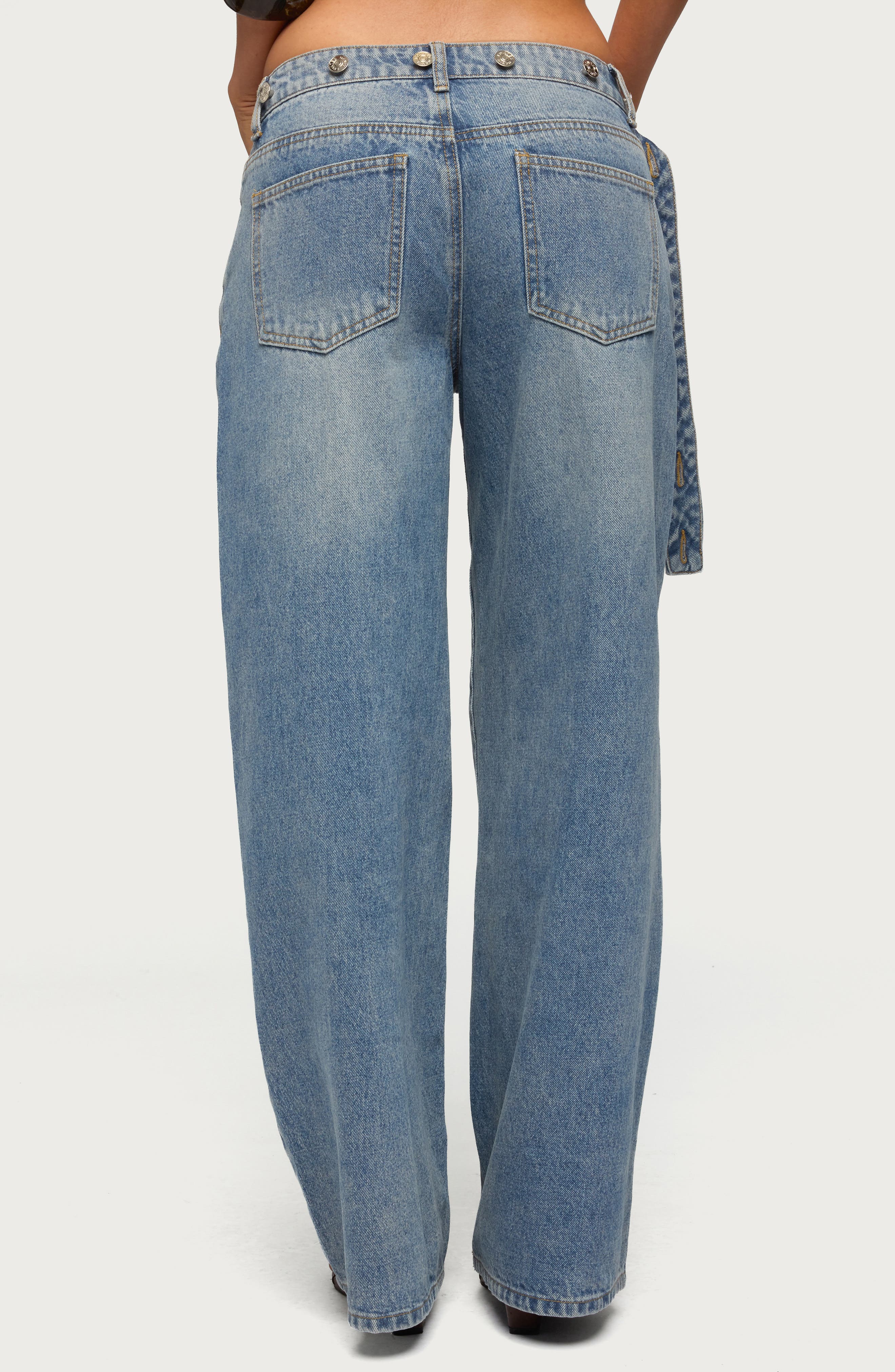 Button Tab Waist Low Rise Wide Leg Jeans - image 2