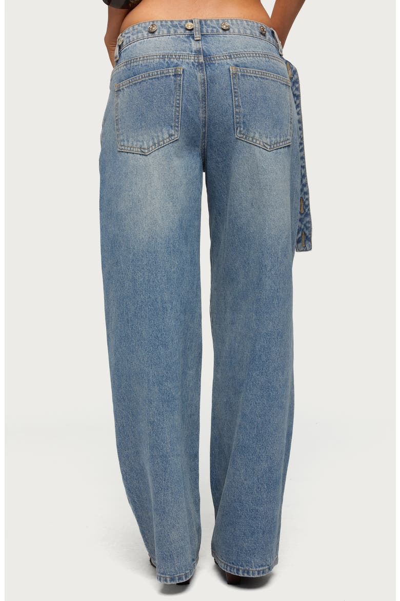Button Tab Waist Low Rise Wide Leg Jeans, Alternate, color, LIGHT-BLUE