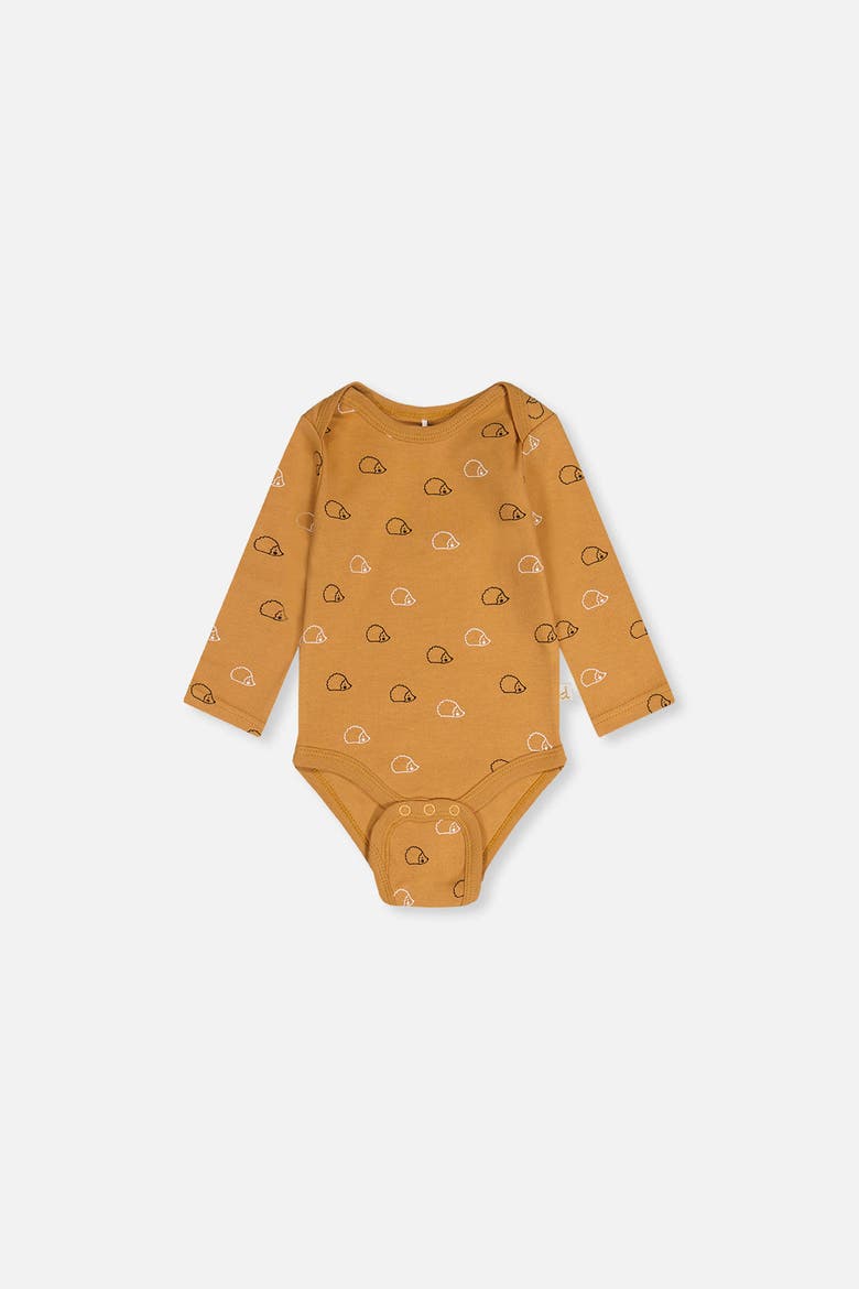 Organic Cotton Hedgehog Snap Envelope Neck Romper, Alternate, color, Brown Printed Hedgehogs