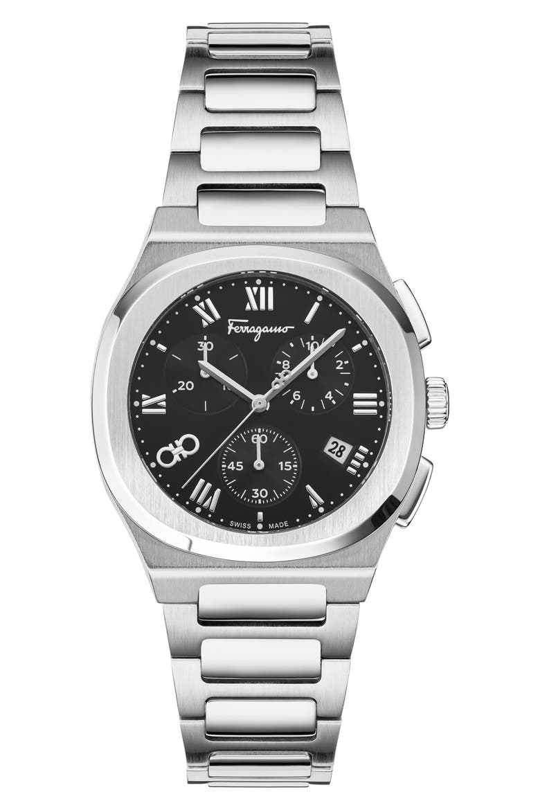 Elliptical Bracelet Strap Chronograph Watch, 38mm, Main, color, BLACK/ STAINLESS STEEL
