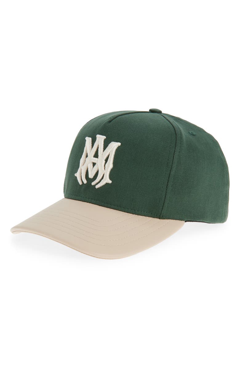 AMIRI MA Two-Tone Cotton & Leather Snapback Baseball Cap, Main, color, 