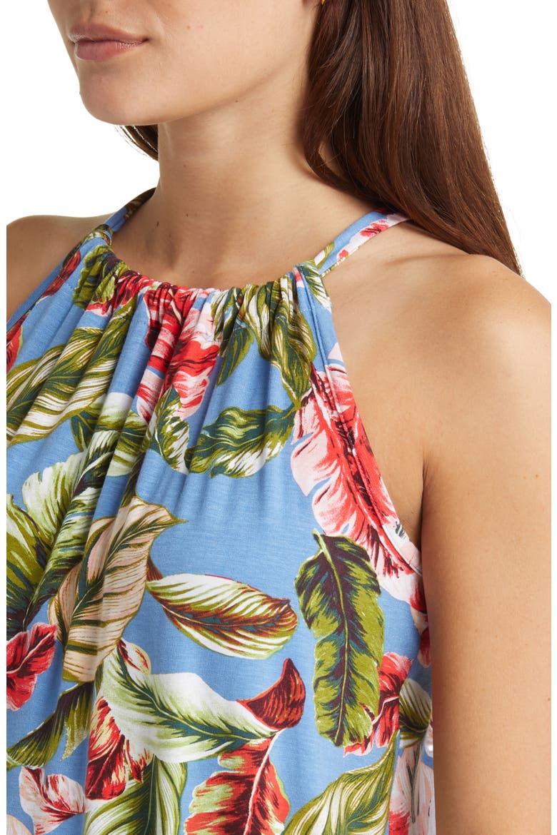 Leaf Print Tank, Alternate, color, DENIM/ CORAL