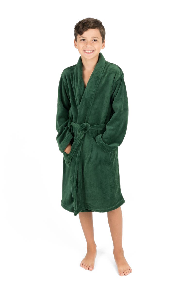 Leveret Kids Fleece Robe, Shawl Collar, Solid Colors, Main, color, Green