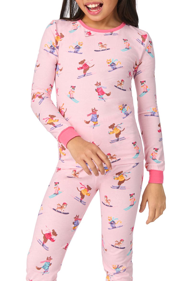 Kids' Festive Print Fitted Two-Piece Pajamas, Alternate, color, SKI SEASON
