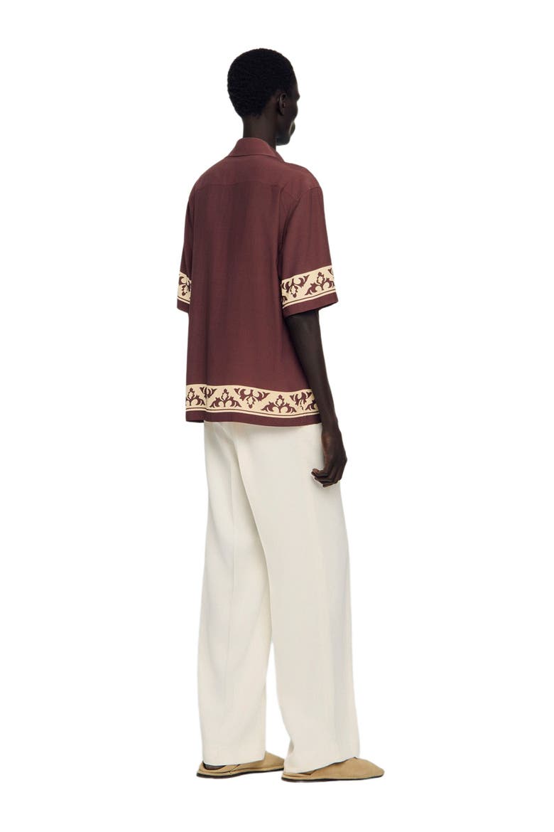 Contrast print loose-fit shirt, Alternate, color, Chocolate