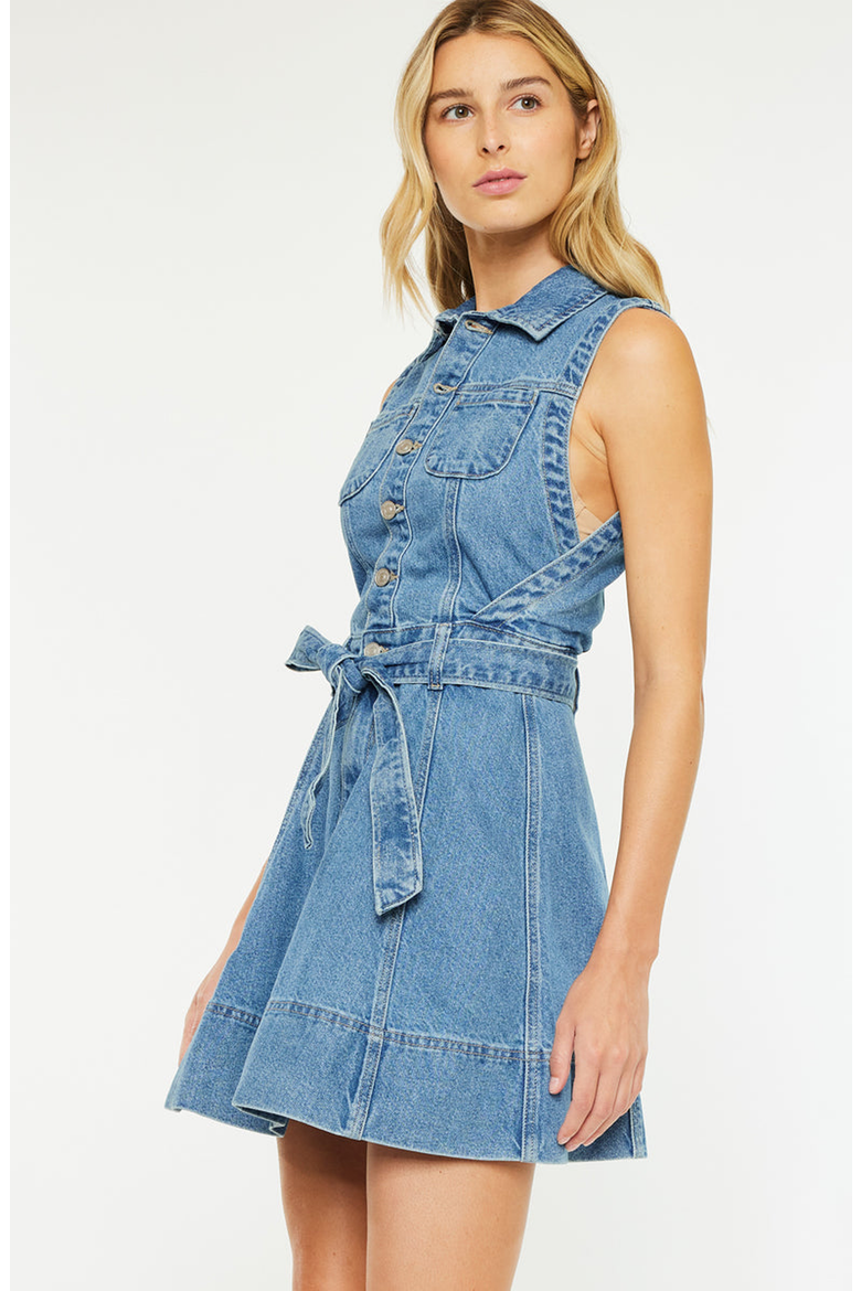 Kim Sleeveless Mini Dress, Alternate, color, Medium Wash