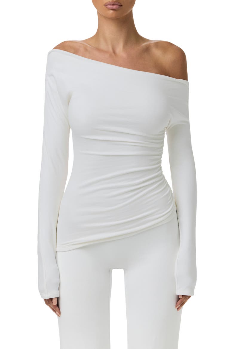 Off the Shoulder Ruched Top, Main, color, WHITE