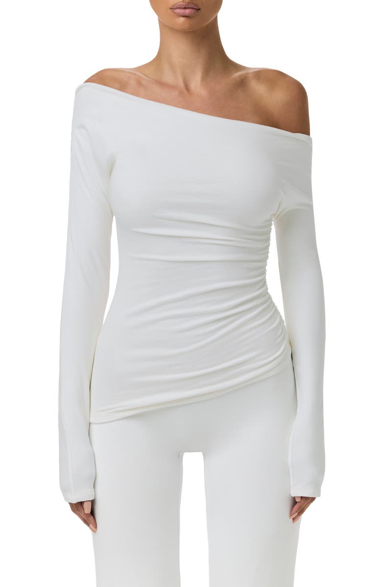 Naked Wardrobe Off the Shoulder Ruched Top, Main, color, White