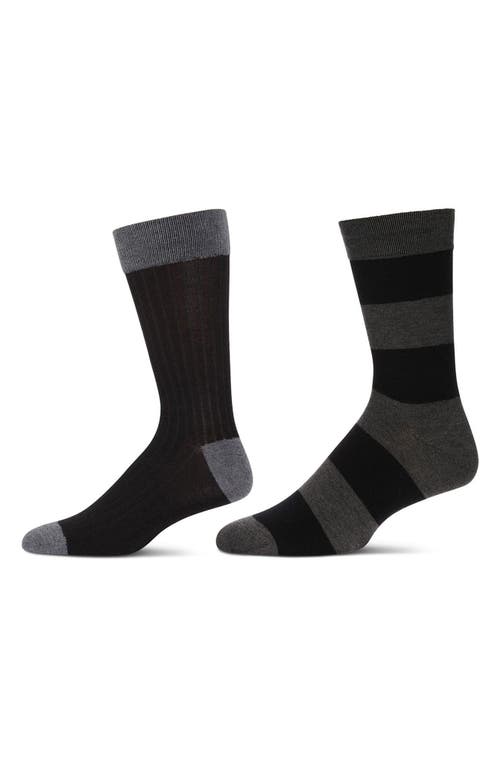 MeMoi Assorted 2-Pack Crew Socks in Gray-Black 