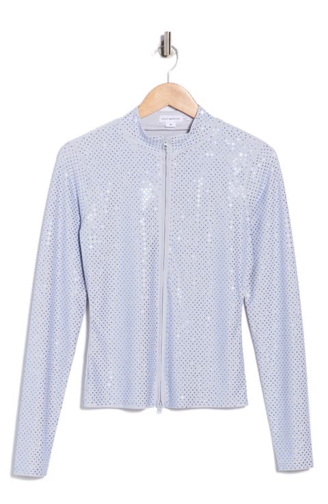 Crystal Mock Neck Long Sleeve Zip Crop Top